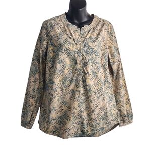 Island by Basic Options Women's Green cream Bamboo Print Crewneck Blouse Size M